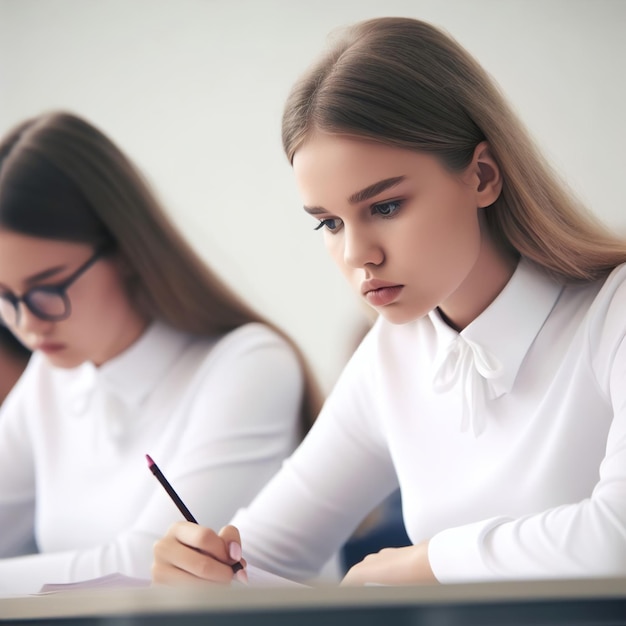 Foto gli studenti prendono sul serio i compiti degli esami