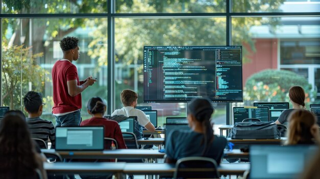 The students attending programming class | Premium AI-generated image