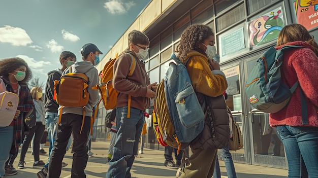 Foto gli studenti tornano a scuola con le maschere