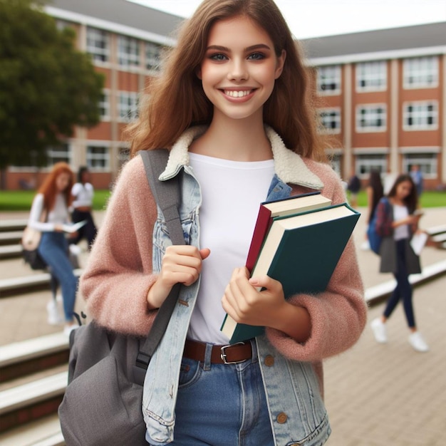 Photo students carrying books in the campus post for social media template design