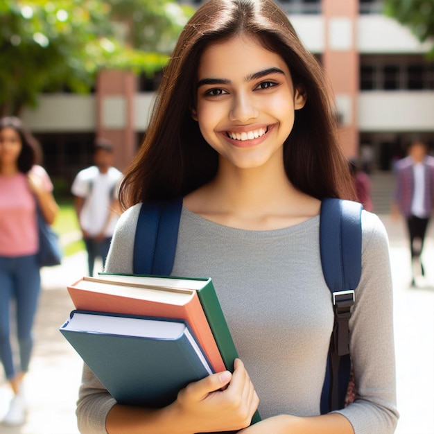 Photo students carrying books in the campus post for social media template design