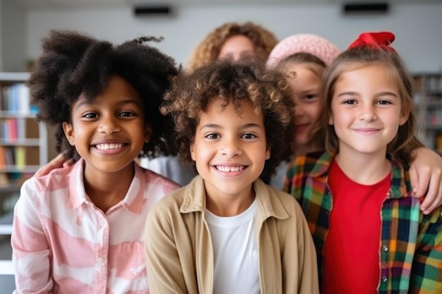 students children group looking at camera standing in classroom Smiling kids boys and girls