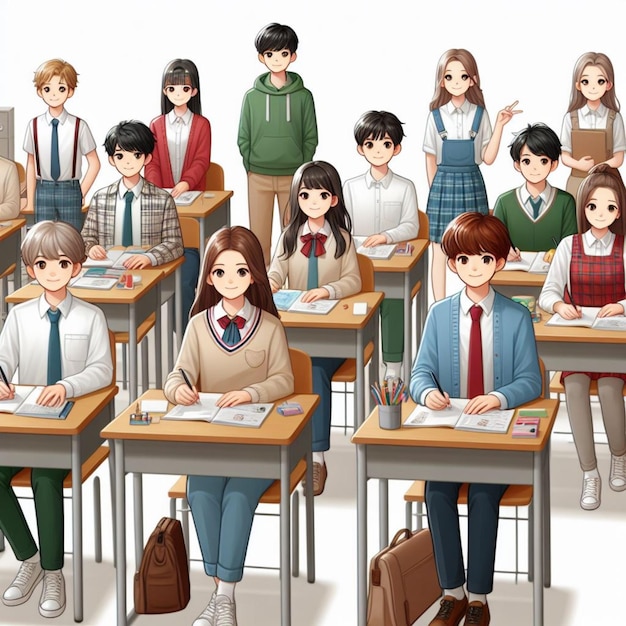 Students in a classroom realistic photo