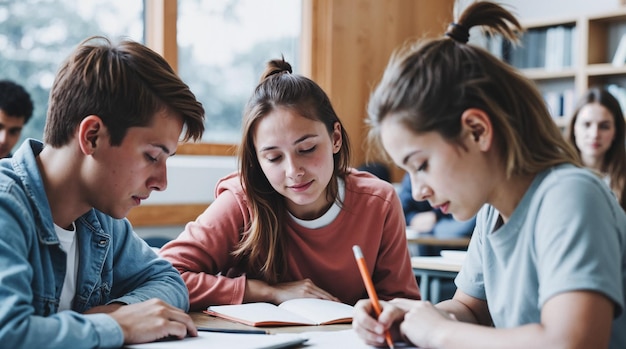 Students collaborating in a classroom
