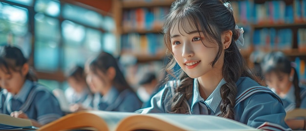 Students from Asia reading literature in the countryside of Thailand