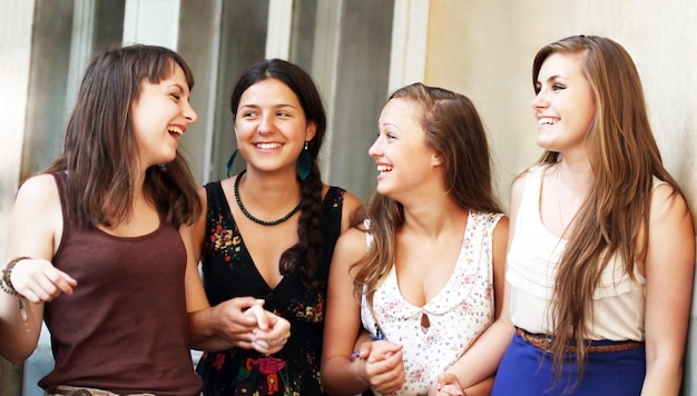 Students girls having fun in the university