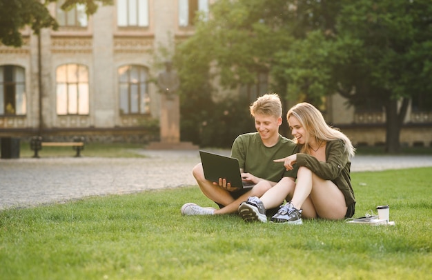 Students having a conversation in the park