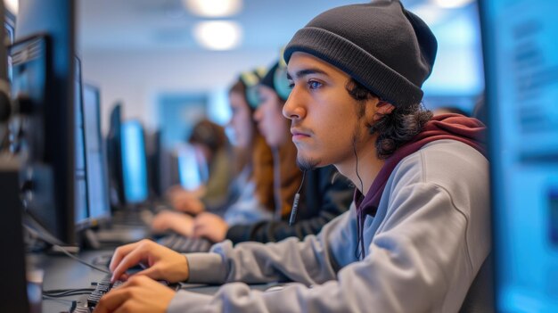 Students learning computer programming aig