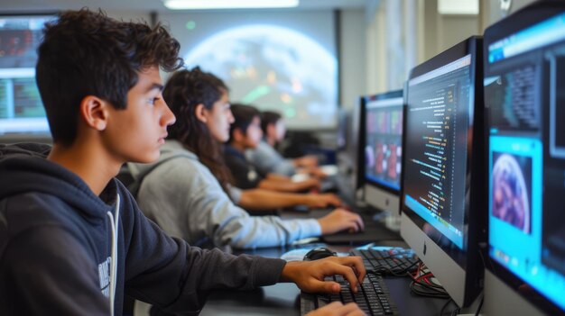 Students learning computer programming aig | Premium AI-generated image
