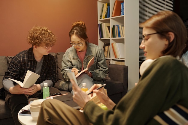 students in library lounge