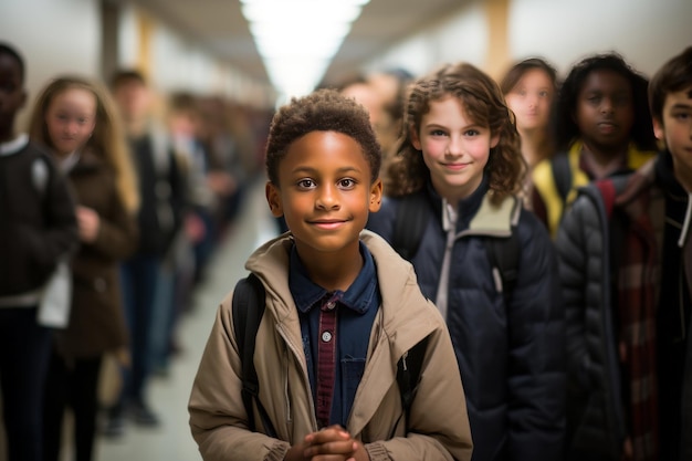 Students Lining Up In The Hallway Generative AI