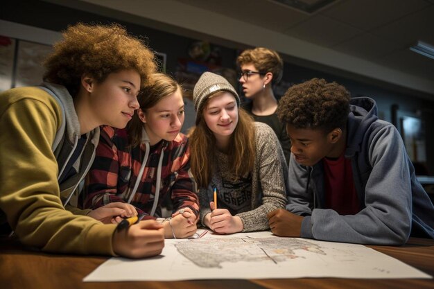 Foto studenti che guardano una mappa del campus.