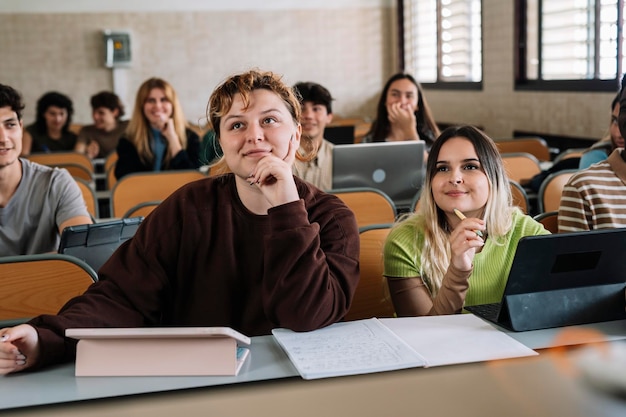 Students paying attention in class