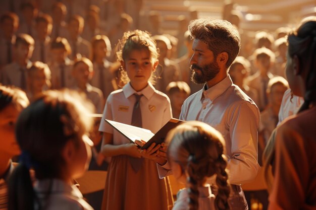 Photo students presenting awards to their favorite teach