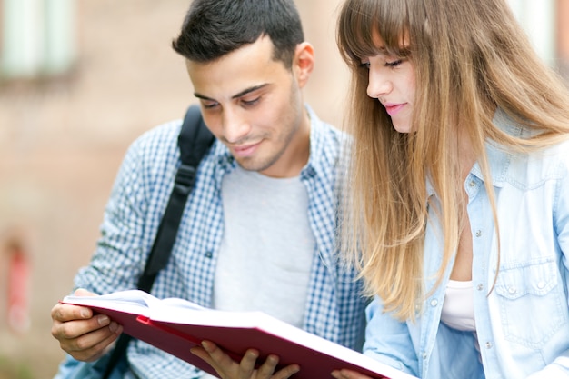 Students reading a book