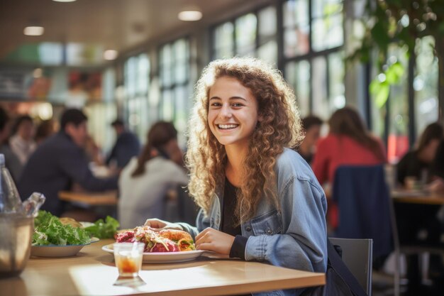 Students share a meal fostering friendships and camaraderie in a vibrant school cafeteria