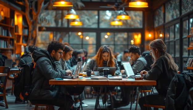 Students studying in library