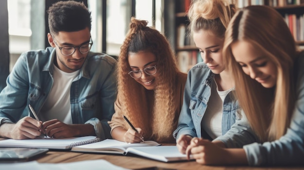 Foto studenti che studiano in una biblioteca