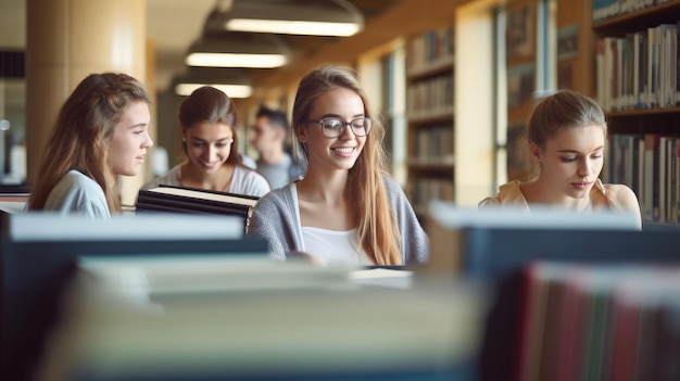 Students studying in a library