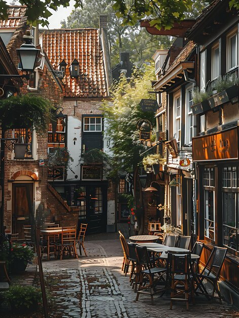 Photo students studying in a quaint dutch courtyard with gouda che neighbor holiday activities background