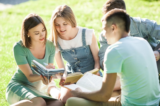 Students studying. Young people preparing for the lessons. People getting ready to the exams.