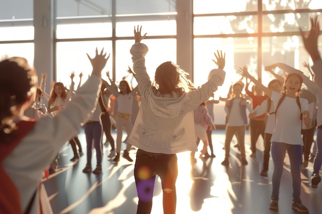 Photo students surprising their teacher with a flash mob