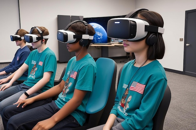 Photo students using vr simulations to study the effects of space travel on the human body