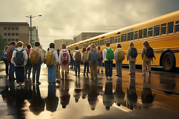 Students waiting for the school bus