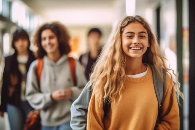 Students walking to school together AI Generative