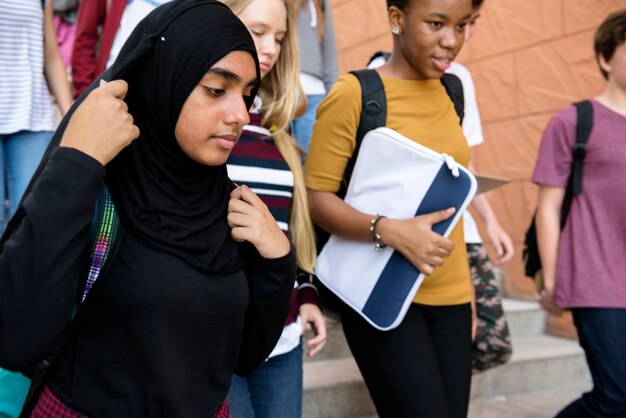 Students walking and talking togetherness