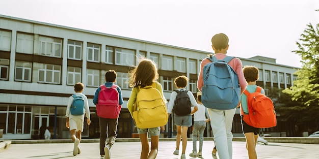 Students with backpacks going to school Concept of back to school AI generated