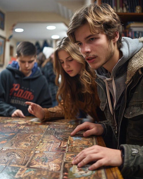 Foto studenti che lavorano su un progetto di gruppo creano una carta da parati