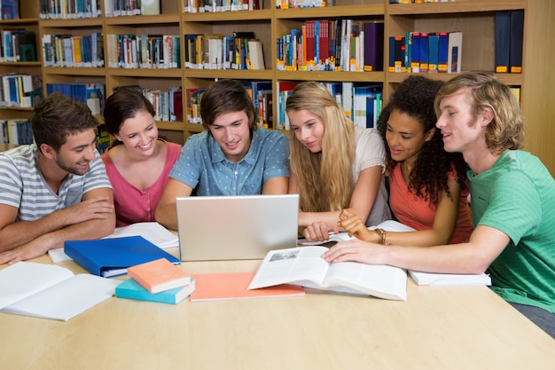 Students working together in the library