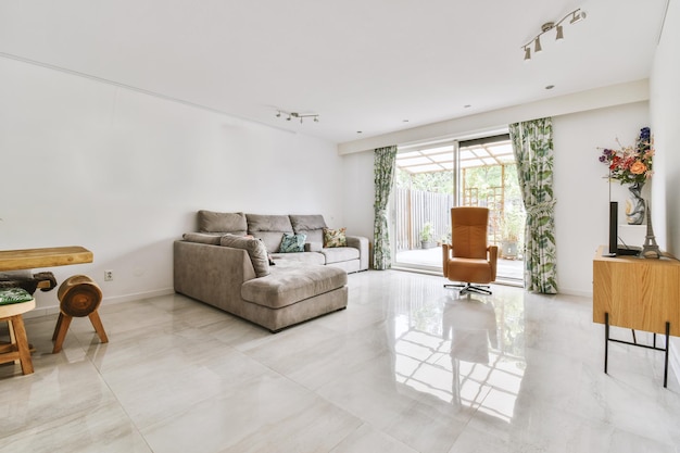 Studio apartment interior with wooden furniture