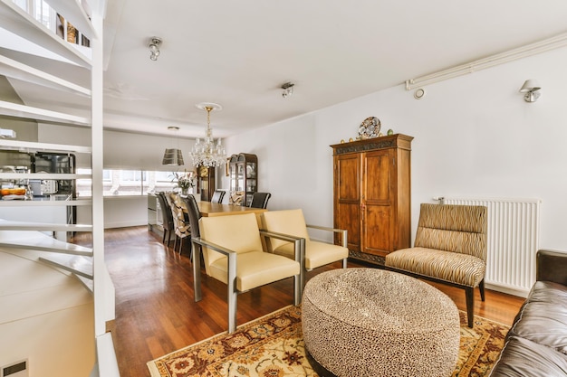 Studio apartment interior with wooden furniture