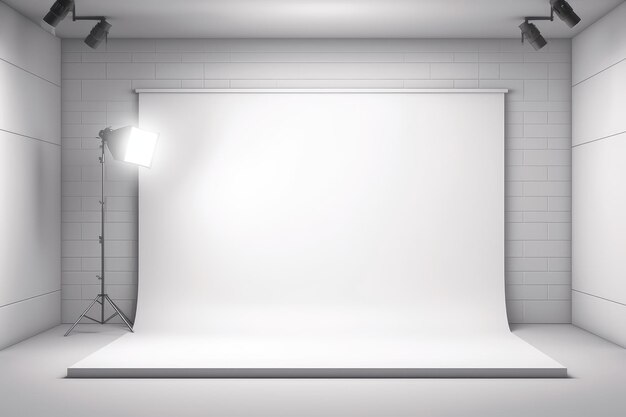 Studio background with white wall and floor AI