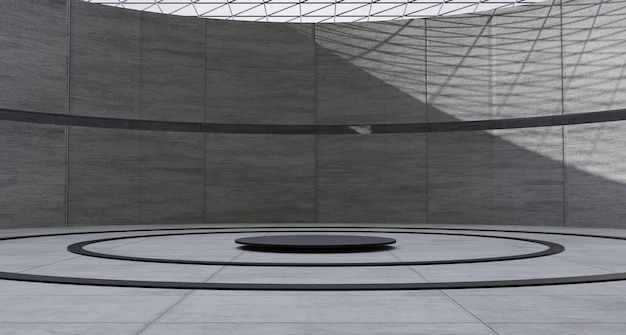Studio betonnen showroom tunnel gebogen podium modern leeg cirkelpodium realistisch met natuurlijk licht