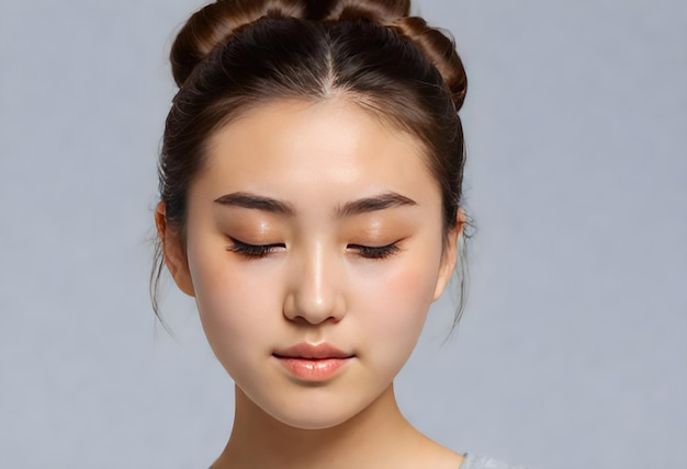 Studio CloseUp Flawless Woman Touching Face