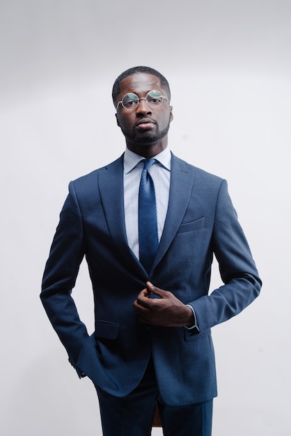 Studio fashion portrait of a handsome young African American businessman