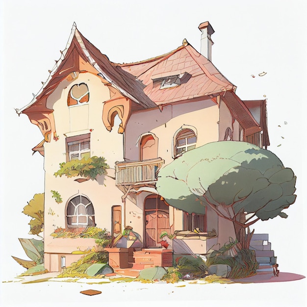 Foto studio ghibli house design illustration, tree house, cartoon home design ideas