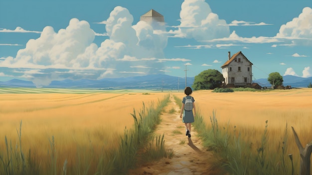 사진 studio ghibli에서 영감을 받은 소녀가 등장하는 아트워크