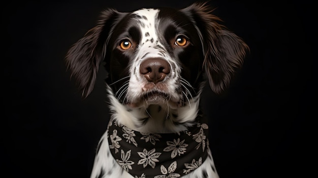 Studio headshot portrait of fawn color mixed breed rescue dog