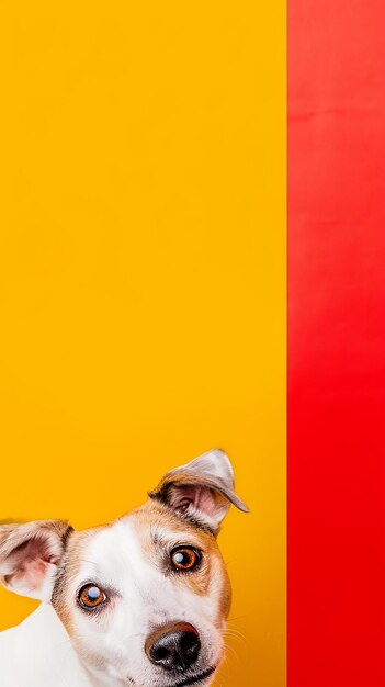 Studio headshot portrait of surprised dog