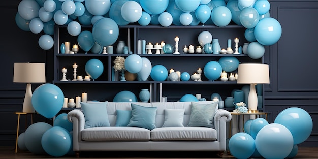 Foto lo studio è decorato con palloncini blu di vacanza