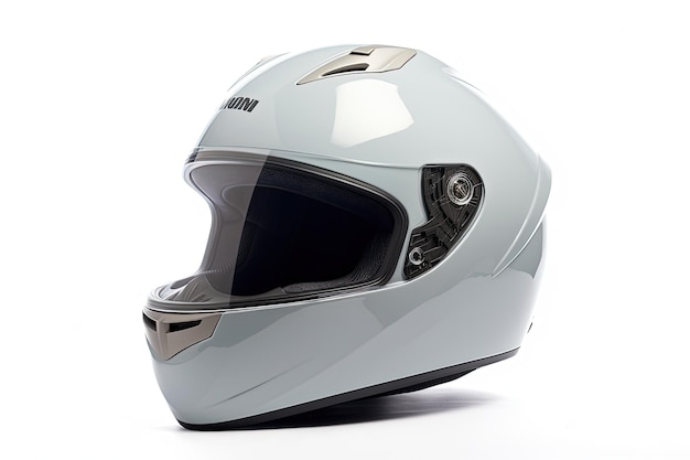 Studio isolated light gray motorcycle helmet over white background