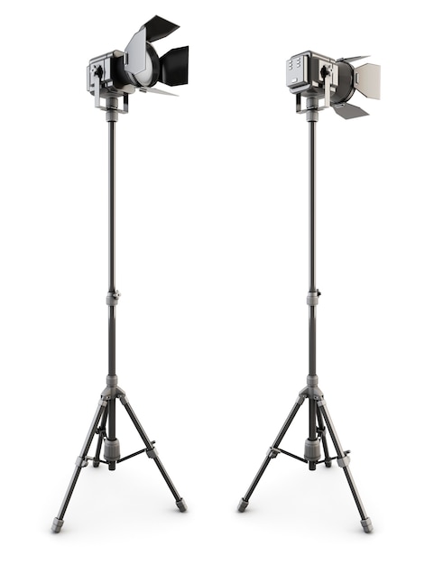 Studio illuminazione ontripod isolato su bianco