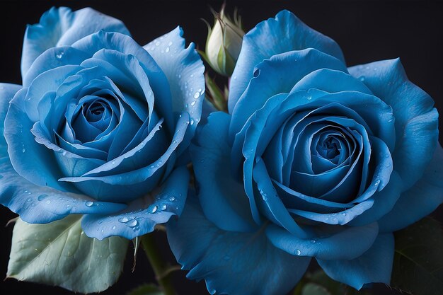 Studio macro afbeelding van twee blauwe rozen