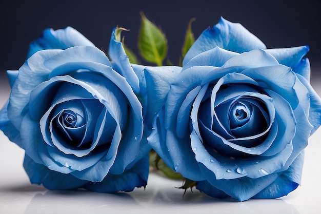 Photo studio macro image of two blue roses