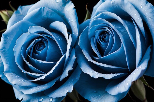 Studio macro image of two blue roses