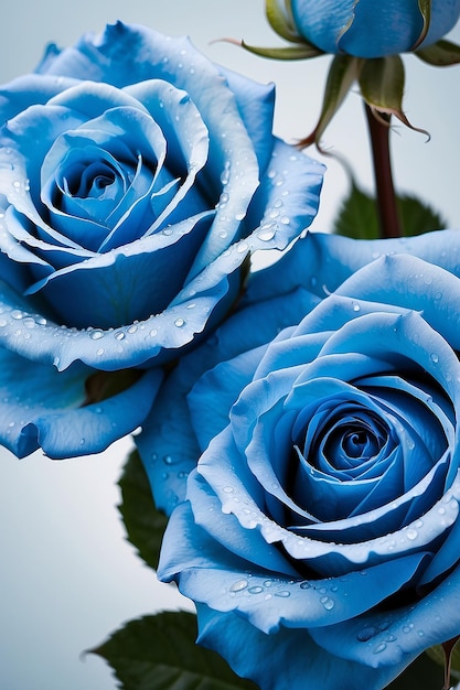 Studio macro image of two blue roses